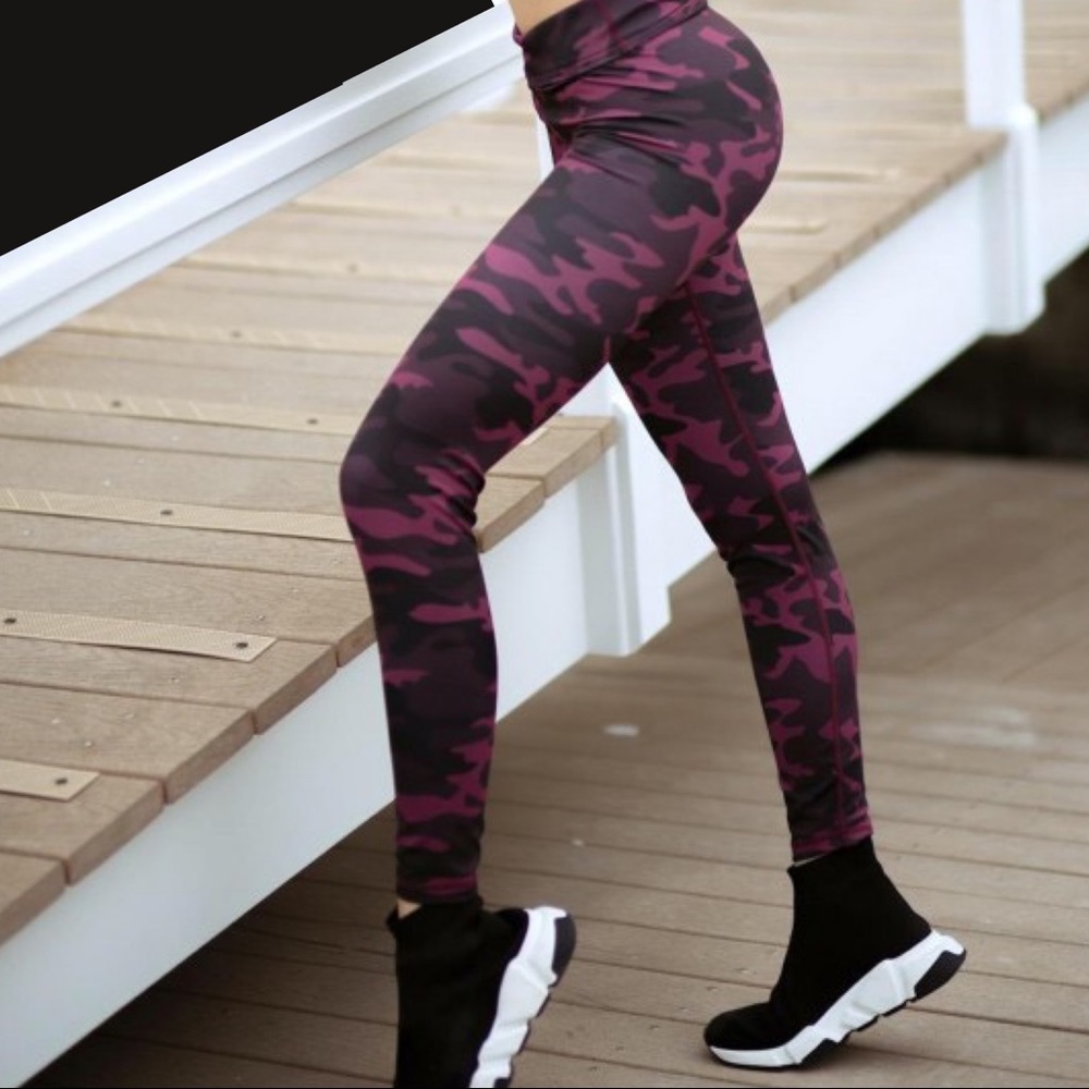 Plum Camo Workout Leggings - Picture 3 of 9